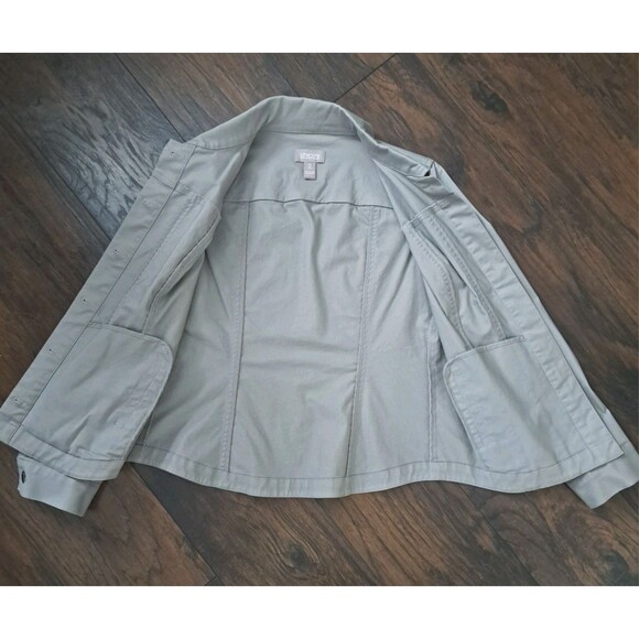 Chico's Jacket Size 0 Small Bling Embroidery Mocha / Tan Granola Girl Academia - Picture 11 of 15